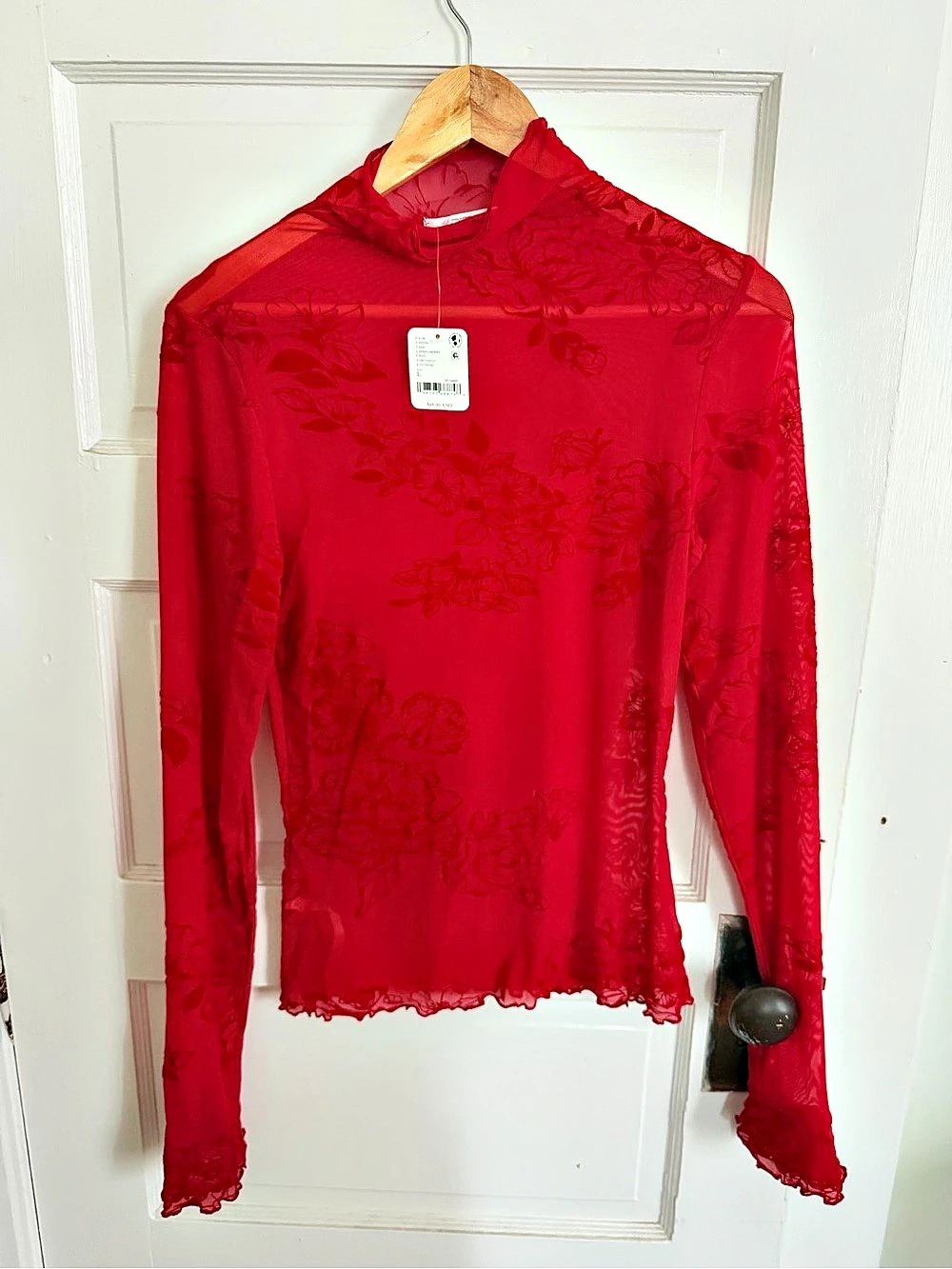 Free People All Dolled Up Top Floral Long Sleeve Red